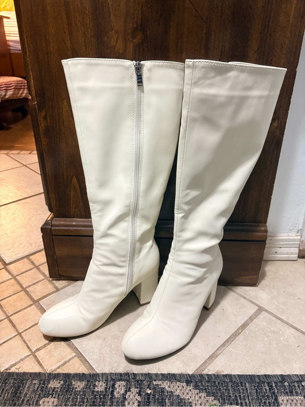 White Block Heel Gogo Boots for Women